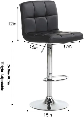 Vista 3 de Taburetes de bar ajustables de altura de mostrador, juego de 2 taburetes de cocina, sillas modernas de cuero sintético giratorio con respaldo