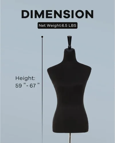 Vista 6 de Maniquí, forma de vestido, maniquí femenino, torso, ajustable, 59-67 pulgadas, soporte de cuerpo manicano mejorado para pantallas de mujer, soporte