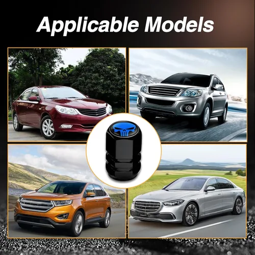 Vista 5 de 4 tapas de vástago de válvula de neumático de automóvil con forma de calavera, cubiertas universales de metal a prueba de polvo, tapas de aire