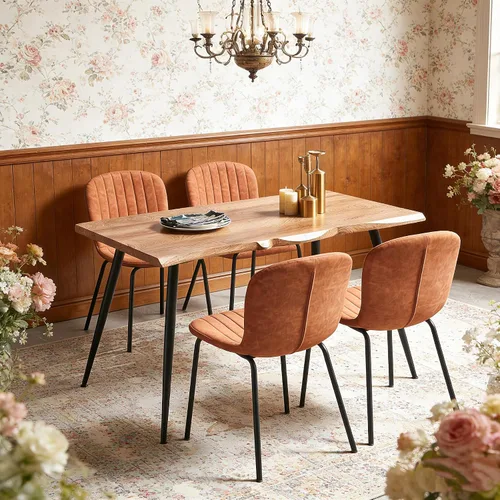Vista 2 de Juego de mesa de comedor para 4, moderno juego de mesa de cocina de 5 piezas, mesa de comedor rectangular de 47 pulgadas y sillas vintage de piel