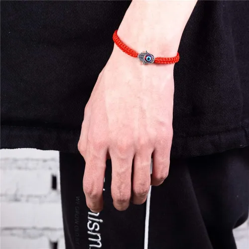 Vista 4 de Pulseras hechas a mano con dije de mano Hamsa de ojo turco para protección y suerte, cábala, ajustable, tejido a mano, hilo de amistad, joyería