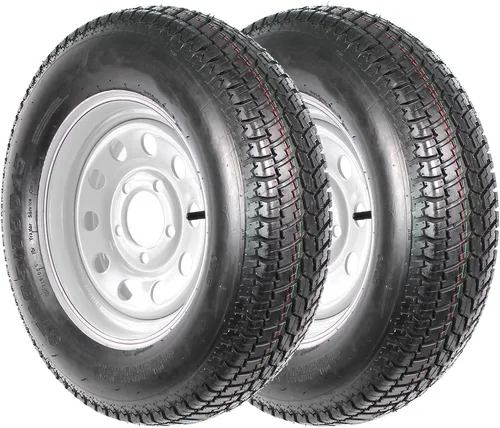 Vista 10 de Neumáticos y Llantas de Remolque ST175/80D13 175 80 13, 5 Pernos en 4.5", Rueda de Radios Blancos Rango de Carga C, 6 Capas, Juego de 2