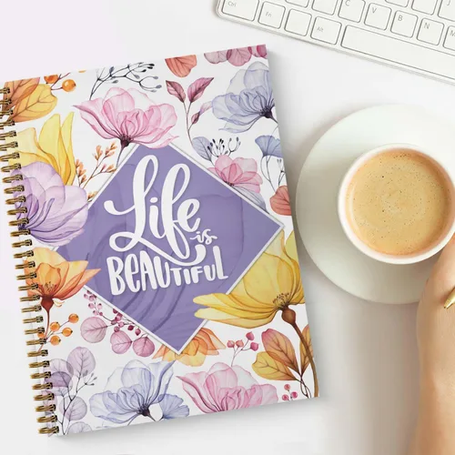 Vista 5 de Life is Beautiful - Cuaderno floral en espiral, diario de 8.5 x 11 pulgadas, 120 páginas con rayas universitarias, tapa blanda laminada brillante