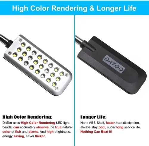 Vista 5 de DaToo Luz de acuario pequeña luz LED clip para pecera 1.5W con temporizador y atenuador, 1 año de garantía