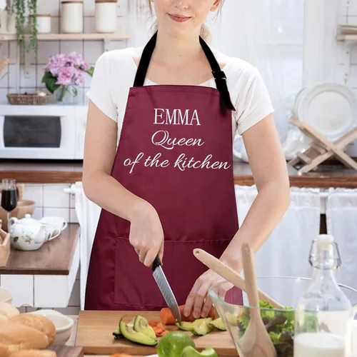 Vista 6 de Delantal personalizado con logotipo de imagen de texto para mujeres y hombres, delantales de cocina personalizados con bolsillos delantal