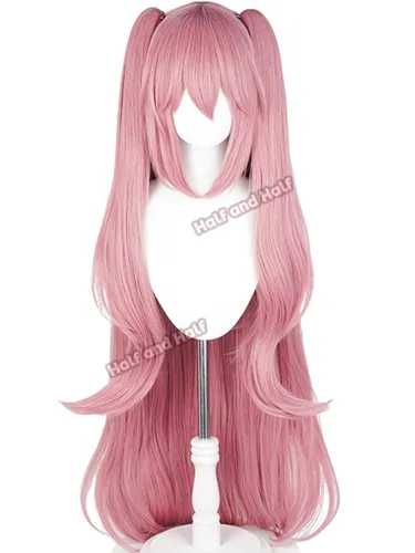 Vista 18 de Peluca larga de anime negro con flequillo y moño espina princesa asesina Peluca negra con moño