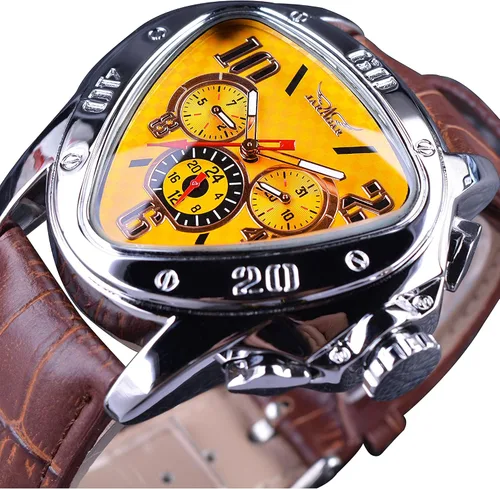 Vista 2 de Winner Fashion - Reloj de pulsera mecánico triangular de carreras, esfera de esqueleto dorado impermeable, movimiento automático, reloj mecánico