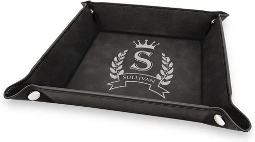 Vista 6 de Bandeja de valet grabada con diseño plateado para hombres y mujeres, bandeja de valet de cuero sintético para organizador de joyas, organizador