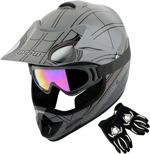 Vista 9 de WOW Casco de motocross BMX MX ATV para niños y jóvenes, casco Dianosour Dragon + gafas + guante marciano juvenil: paquete HJOY MG
