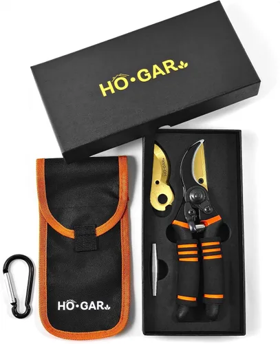 Vista 8 de HO.GAR Kit de tijeras de podar de titanio de alta calidad: podadoras manuales profesionales resistentes, tijeras de jardinería, tijeras ergonómicas.