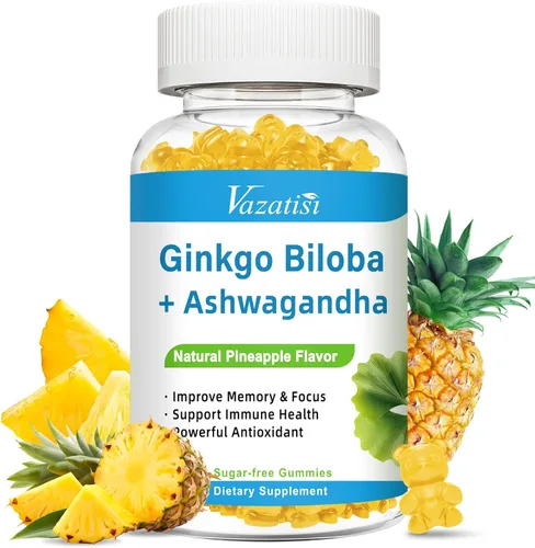Vista 9 de Ginkgo Biloba - Gomitas de 240 mg con Panax Ginseng para un mejor estado de ánimo y concentración, mejora la salud cerebral, 60 gomitas veganas