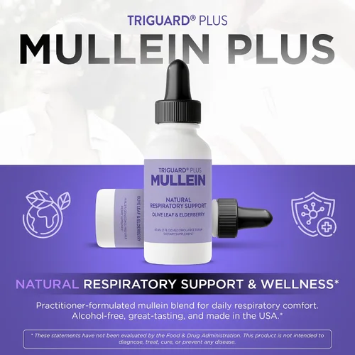 Vista 3 de TriGuard MULLEIN Plus - Extracto de hoja de gordolobo, extracto de saúco y extracto de hoja de olivo 2 onzas líquidas Apoya la función