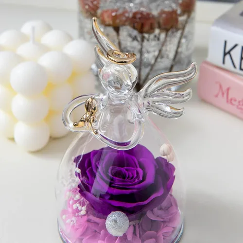 Vista 3 de Yamonic Figuras de ángel preservadas de rosas reales en cristal, regalos de ángel de flores hechas a mano para mujeres, madres, amigas en el día