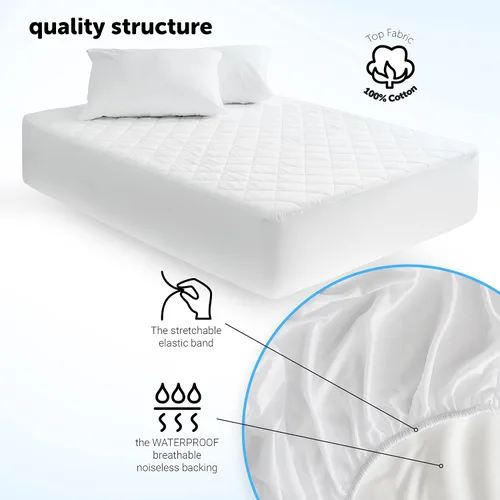Vista 2 de Protector de colchón acolchado de 38 x 75 pulgadas, funda protectora de cama ajustable de algodón, bolsillo profundo de 18 pulgadas, impermeable