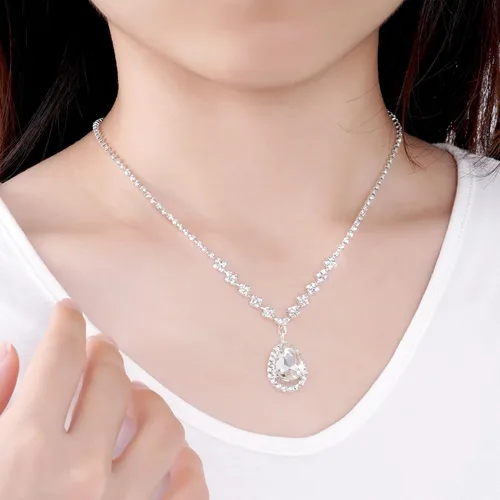 Vista 5 de Jmkcoz Women Jewelry Set Silver Necklace Earrings Bracelet Rhinestone Crystal Bridal Wedding Jewelry Sets for Brides Bridesmaid Wedding Party