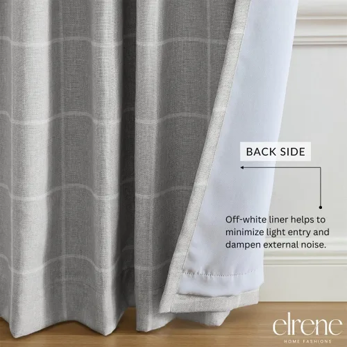 Vista 4 de Elrene Home Fashions Sawyer Panel Individual de Cortina Oscurecedora de Habitación con Diseño de Cuadros Windowpane con Bolsillo para Gris