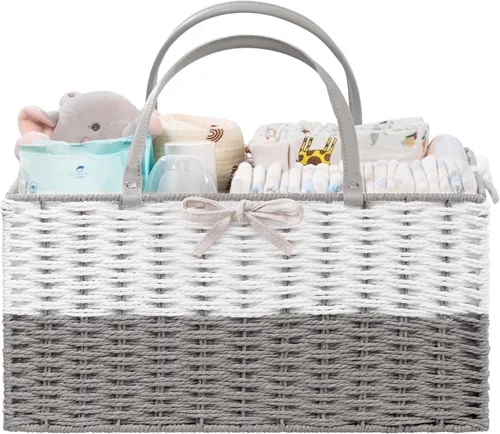 Vista 8 de HBlife Organizador Grande de Pañales para Bebé, Cestas de Almacenamiento de Cuerda de Papel Contenedor de Guardería con Divisor Extraíble