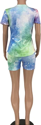 Vista 6 de Nhicdns Conjunto de 2 piezas para mujer, conjunto de pantalones cortos de verano con estampado casual de dos piezas