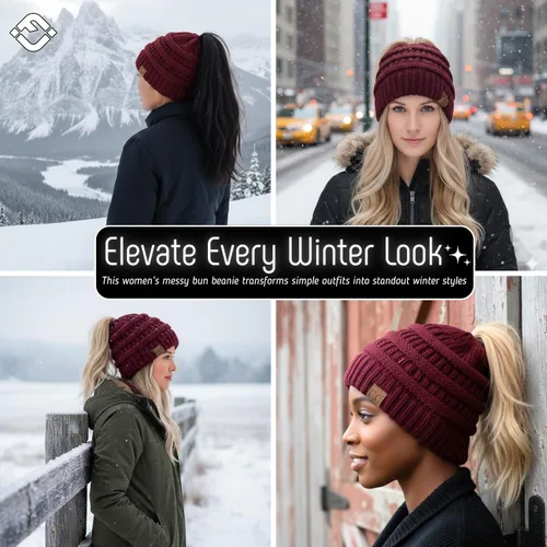 Vista 194 de Funky Junque - Gorro para mujer con ranura para cola de caballo
