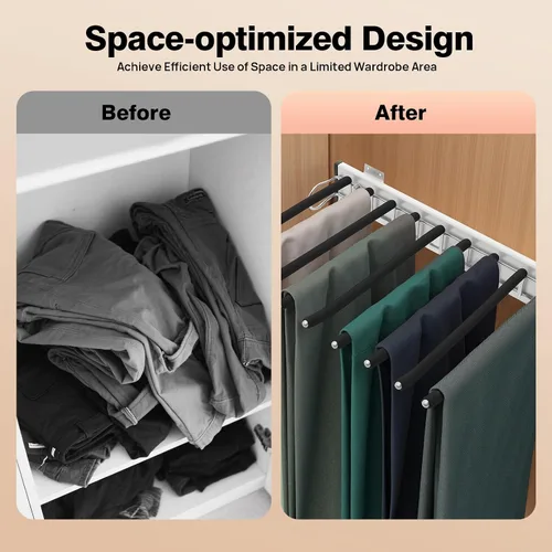 Vista 5 de Perchero extraíble para pantalones con 9 brazos, percha de acero para pantalones, perchero extraíble, riel extensible para ahorrar espacio