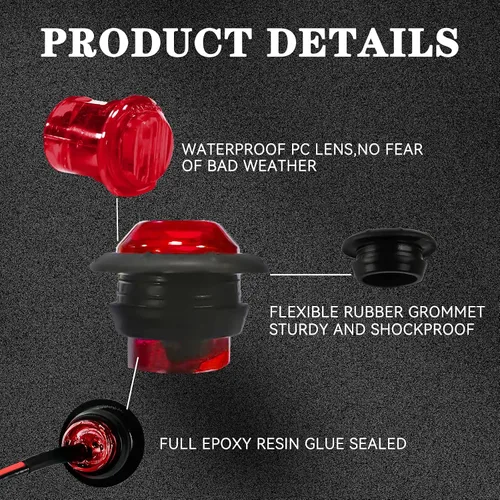 Vista 5 de 30 luces de marcador LED redondas de 3/4 pulgadas, ámbar y rojo, 12 V CC, luces delanteras y traseras para señal de parada y giro, luces traseras