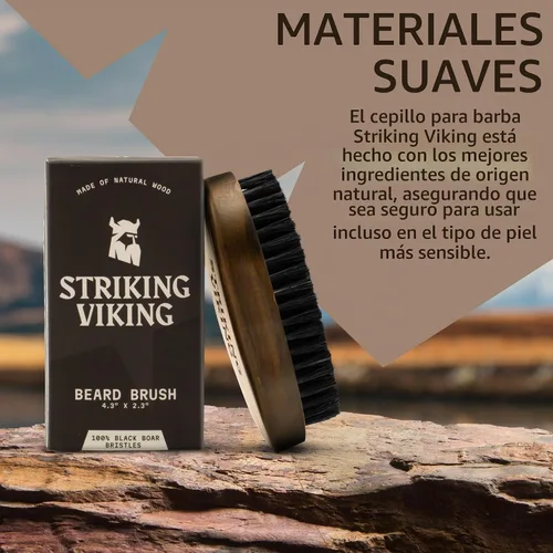 Vista 2 de Striking Viking - Cepillo para barba para hombre, 4.3 pulgadas, mango de madera de haya, color marrón