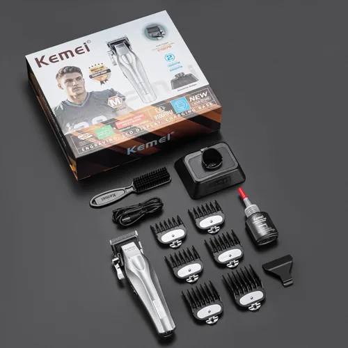 Vista 6 de KEMEI 1798 - Cortadora de pelo profesional para hombres, 9100 RPM inalámbrica, con cuerpo de metal, recortadora de pelo de 3000 mAh con pantalla