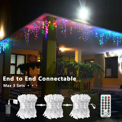 Vista 3 de Brizled Luces de carámbano que cambian de color, 29 pies, 360 luces LED de carámbano de Navidad con control remoto, 11 modos de luces de Navidad