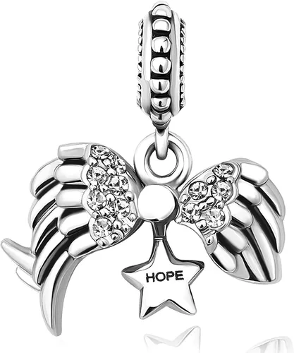 Vista 2 de NARTGO Ala de ángel con dije de estrella de esperanza y apertura compatible con pulseras Pandora