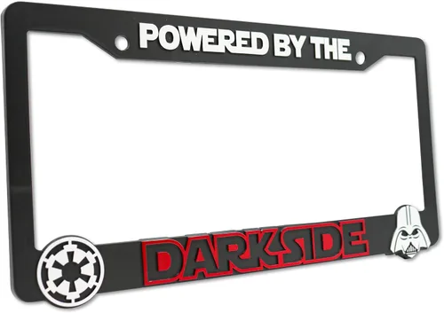 Vista 6 de Powered by The Darkside 3D Marco de matrícula elevado 1 paquete de cubierta de matrícula Soporte de matrícula negro universal para coche de EE.