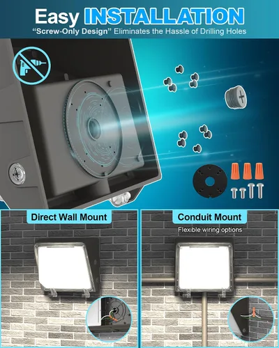 Vista 5 de AKK Paquete de luz LED de pared de 80 W, 60 W, 40 W, con fotocélula, 12000 lúmenes, 150 lm/W, 3 vatios y 3 CCT seleccionables
