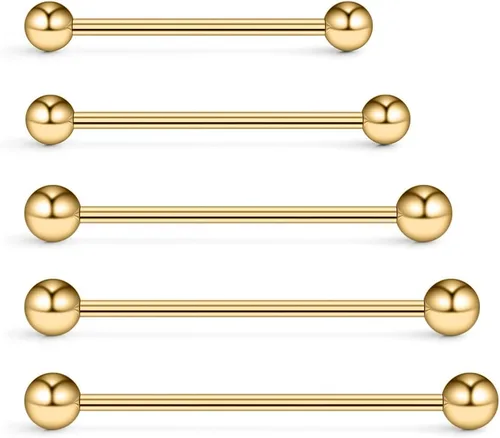 Vista 6 de Ruifan 5 aretes industriales para cartílago de barra de calibre 14, joyería de piercing corporal de 1.102 in, 1.260 in, 1.378 in, 1.496 in, 1.575 in
