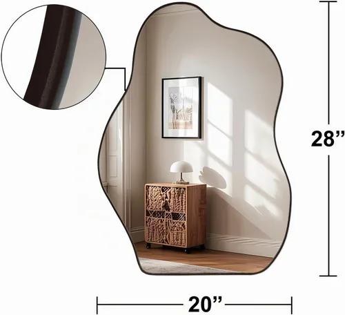 Vista 4 de BOMINICA Espejo de pared irregular, espejo asimétrico para baño, sala de estar, entrada, dormitorio, 20 x 28 pulgadas Negro
