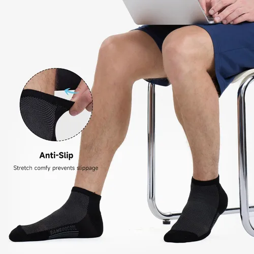Vista 10 de BAMBOO COOL Calcetines atléticos de tobillo para hombre con acolchado y absorción de humedad, calcetines de malla para correr de corte bajo