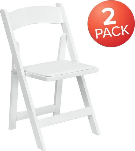 Vista 7 de EMMA + OLIVER Paquete de 2 sillas plegables de madera blanca con asiento acolchado de vinilo Blanco