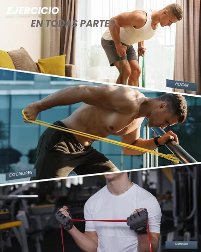 Vista 6 de Bandas de resistencia para entrenamiento, juego de bandas elásticas de asistencia de 5 niveles para hombres y mujeres, bandas de ejercicio
