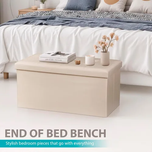Vista 5 de ZenStyle Banco otomano de almacenamiento de 30 pulgadas, reposapiés plegable, banco largo de almacenamiento para zapatos con asiento acolchado