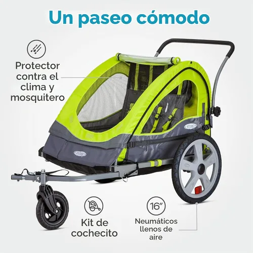 Vista 2 de [Usado] Instep Quick-N-EZ - Remolque doble plegable detrás de la bicicleta para niños pequeños, se convierte en cochecito, para correr, dosel 2