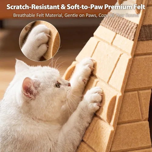 Vista 4 de Cueva para gatos, diseño piramidal de fieltro para gatos de interior Scratch-Resistant & Foldable Cat House, Calming Sleeping Hideaway, Pharaoh