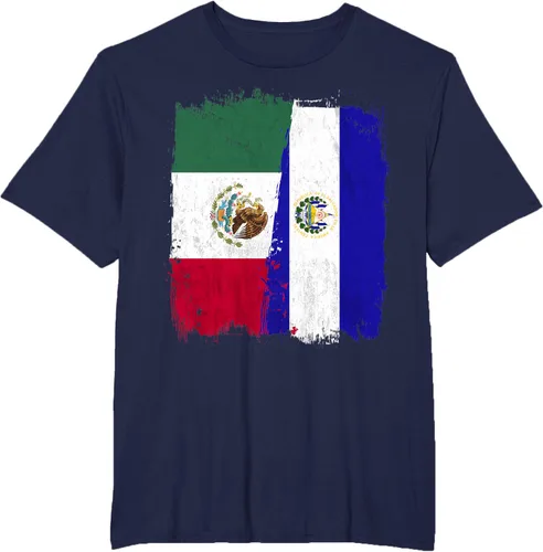 Vista 62 de Camiseta con la bandera mexicana de El Salvador con la mitad de la bandera mexicana de El Salvador
