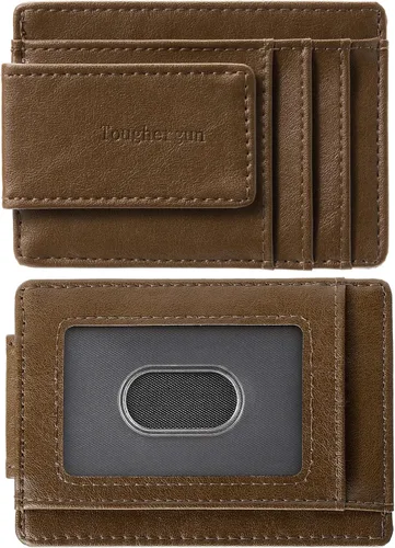 Vista 17 de Cartera minimalista Toughergun para hombres con clip de dinero magnético, cartera de cuero, tarjetero de crédito con bloqueo RFID Negro