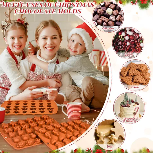 Vista 6 de Moldes de silicona para chocolate de Navidad, 2 moldes de silicona reutilizables para chocolate, molde de Navidad para hornear con patrones de alce