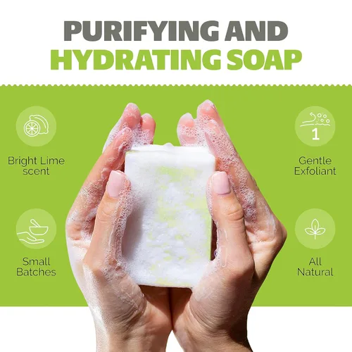 Vista 4 de Jabón exfoliante natural suave en barra, mezcla de cítricos con sal marina, fabricado en Estados Unidos para hombres y mujeres, respetuoso