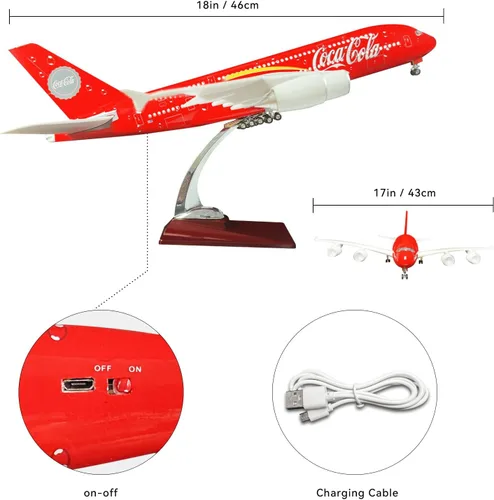 Vista 5 de Modelo grande del avión modelo 1:160 A380 modelo modelo del avión para los adultos con la luz del LED para el regalo y la decoración