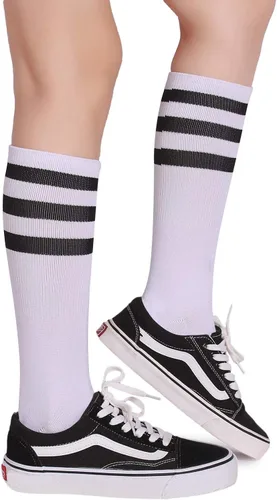 Vista 3 de Pareberry calcetines clásicos de algodón suave hasta la pantorrilla, estilo retro, blancos