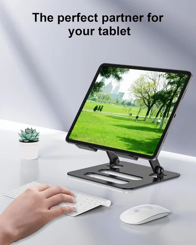 Vista 2 de Soporte para tableta para iPad para escritorio, soporte plegable ajustable de aluminio para tableta de viaje para Kindle y tableta