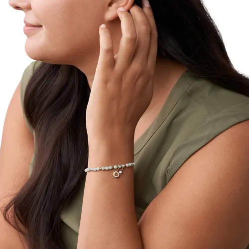 Vista 4 de Fossil Pulsera de cuentas de acero inoxidable en tono oro rosa para mujer