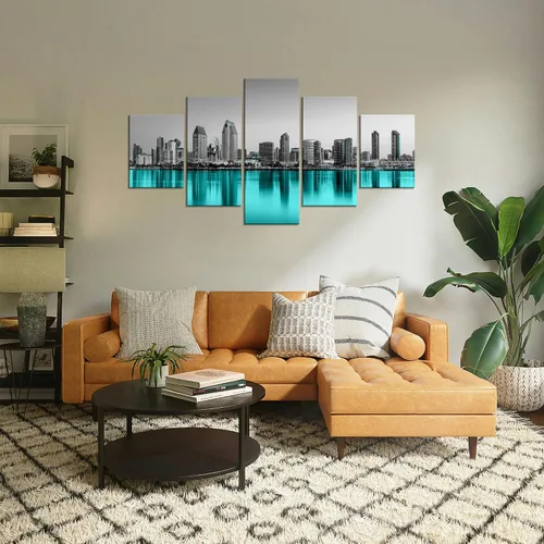 Vista 10 de Cawpom Arte de pared de Los Ángeles en blanco y negro, cuadro decorativo para pared, diseño de horizonte de Los Ángeles, póster de palmera, marco