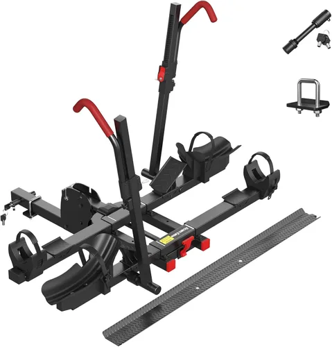Vista 9 de Portabicicletas para 2 Bicicletas Eléctricas con Rampa para Enganche, Capacidad de 170 libras, Portador Plegable de Bicicletas Eléctricas para 2