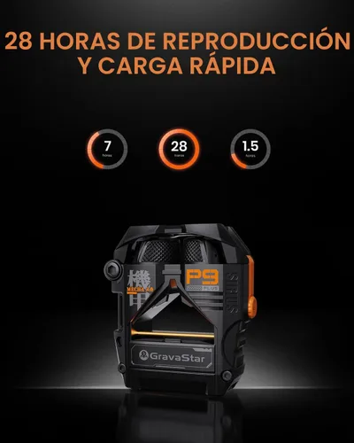 Vista 7 de GravaStar Sirius Plus - Audífonos inalámbricos verdaderos, Bluetooth 5.3 con cancelación activa de ruido ANC audífonos, tiempo de reproducción de 28